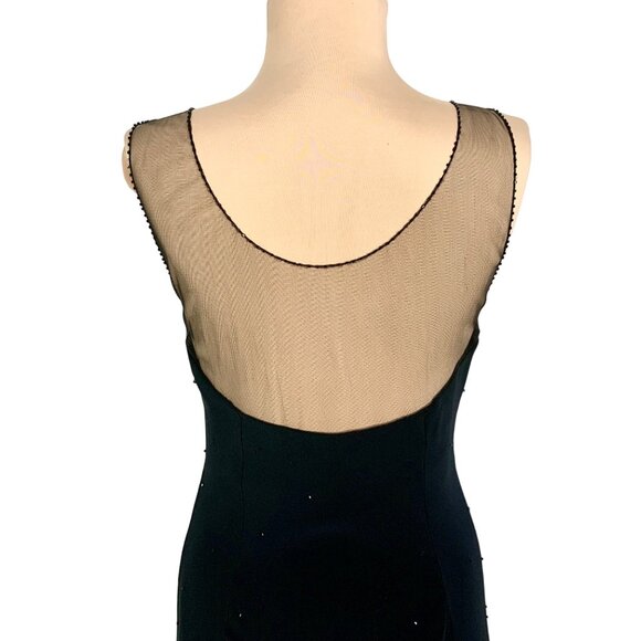 Sheer Illusion Lace Evening Gown Black Beaded Maxi 8 Formal Prom Black Tie - Picture 7 of 12